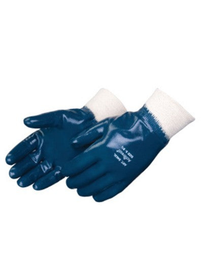 Smooth finish blue nitrile - knit wrist Gloves - Dozen-eSafety Supplies, Inc