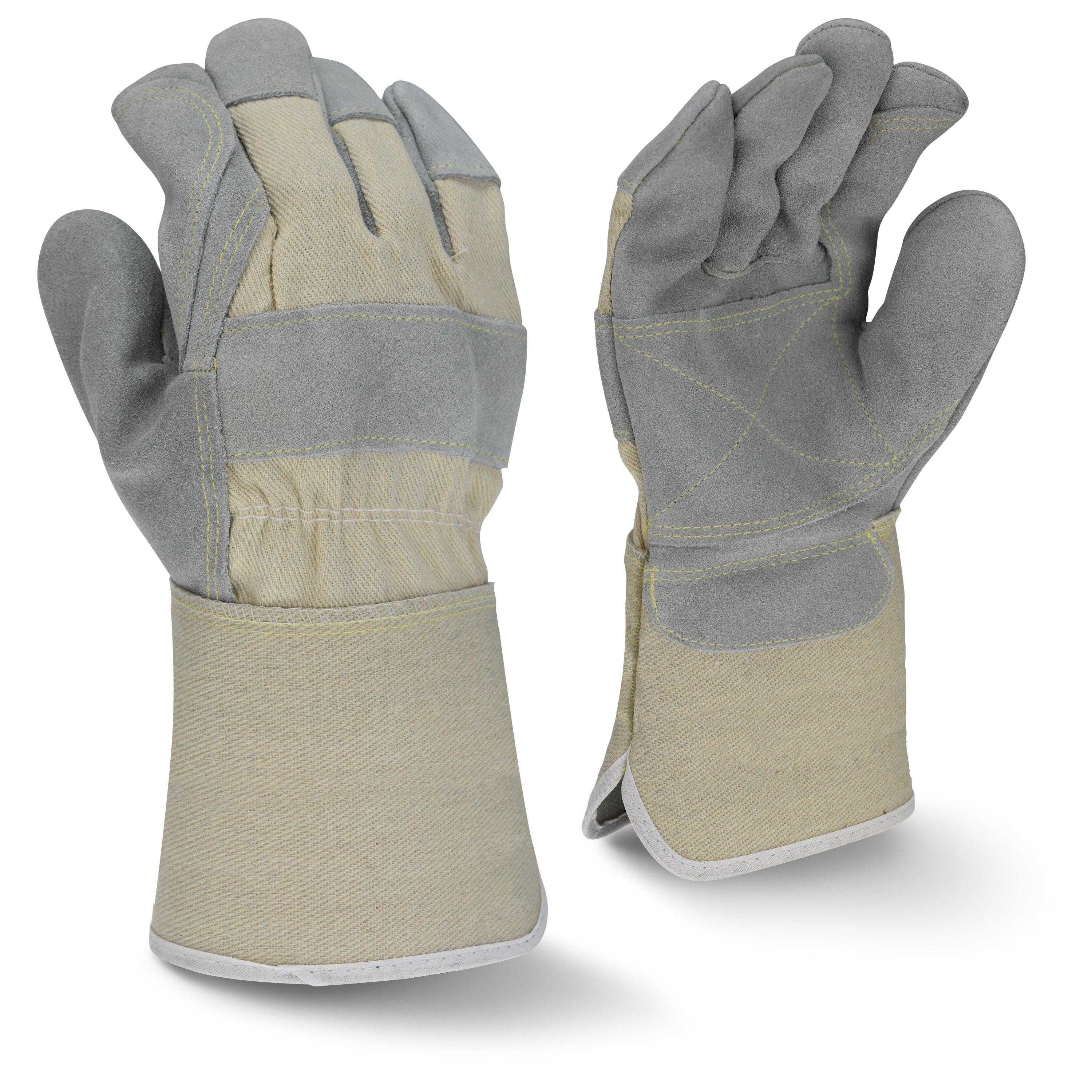 Radians RWG3400W Side Split Gray Cowhide Leather Double Palm Glove with Gauntlet Cuff-eSafety Supplies, Inc