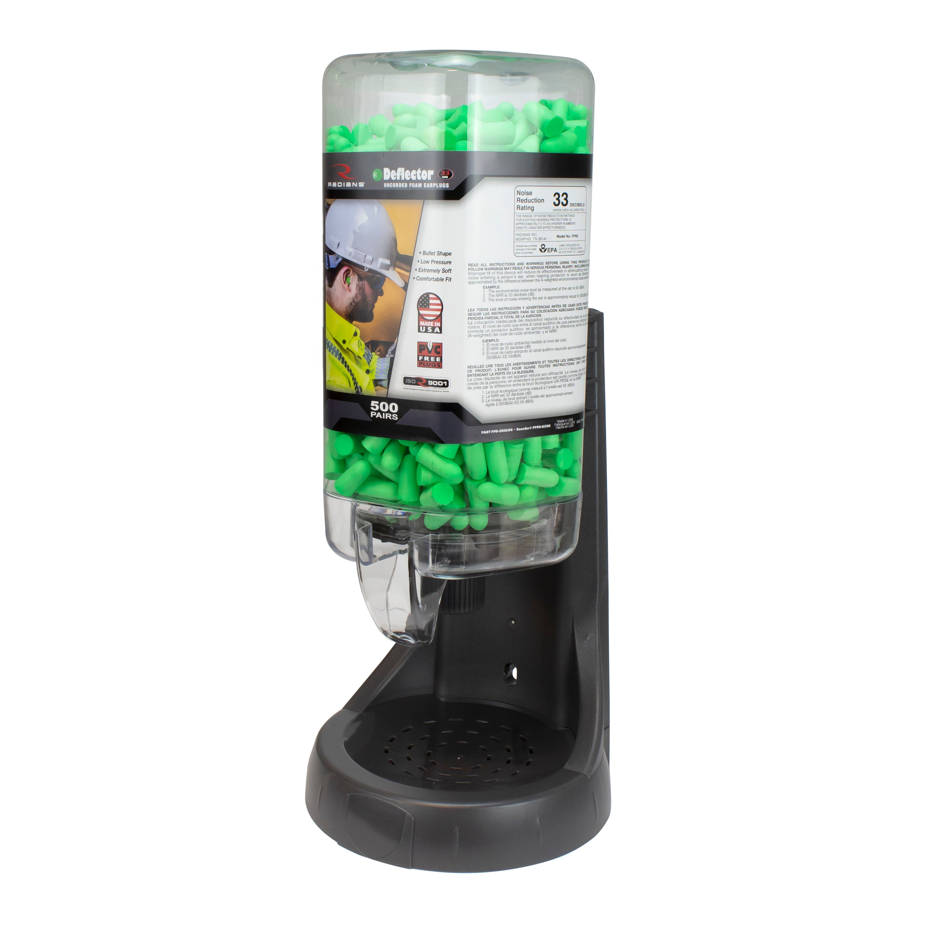 Radians Refillable Dispenser with Deflector™ FP90 Plugs - 500 Pair-eSafety Supplies, Inc