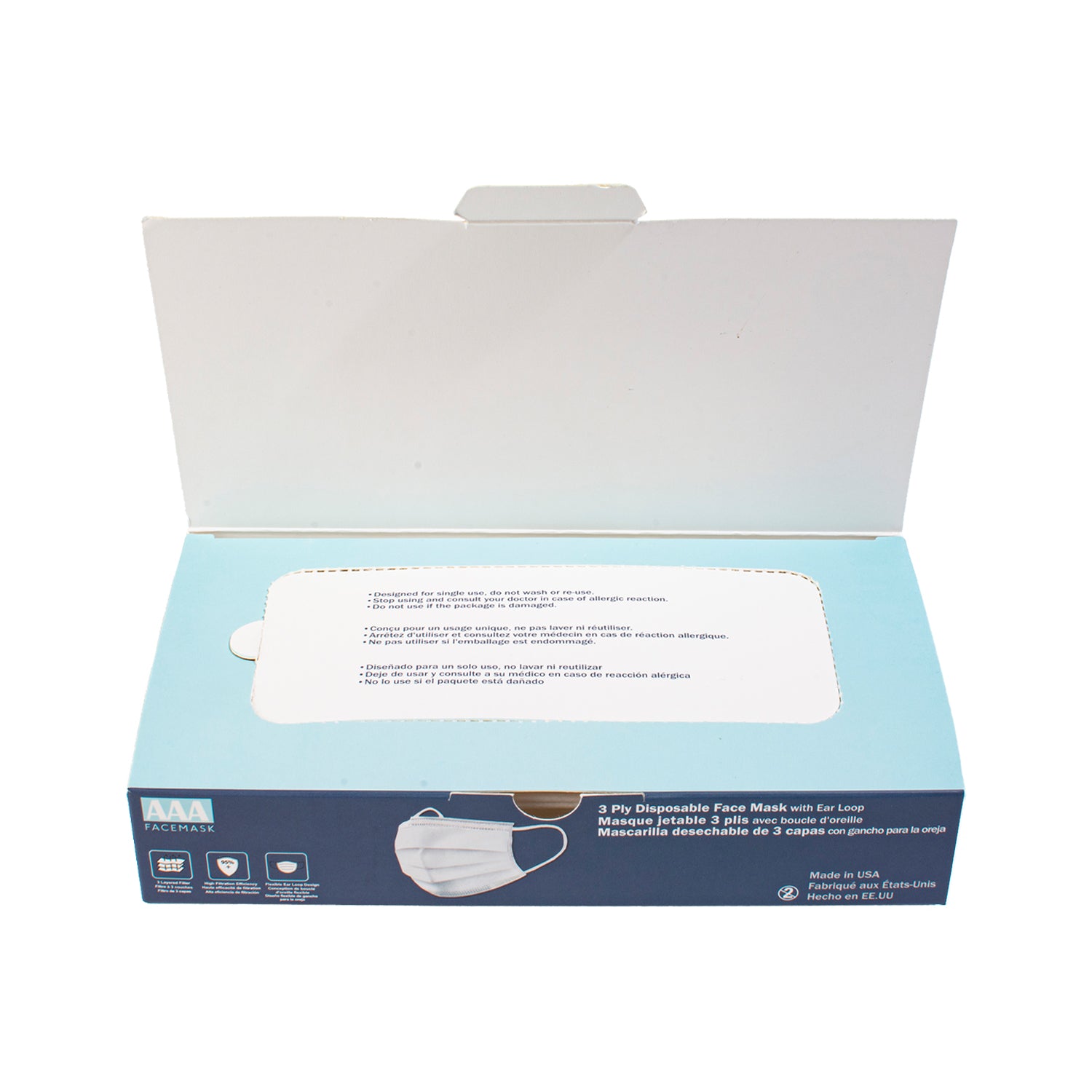 3 Layered Face Mask - 20 Masks - MADE IN THE USA-eSafety Supplies, Inc