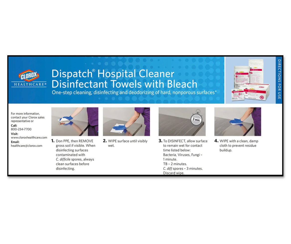Dispatch Cleaner Disinfectant Towels with Bleach 9 x 10, 60/Pack-eSafety Supplies, Inc