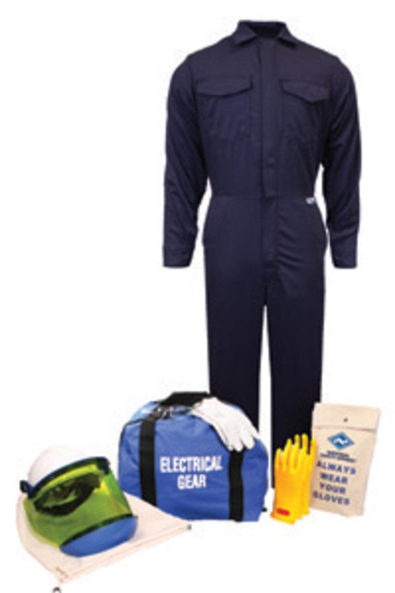 gear arc safety National Safety Apparel X-Large Navy Blue Ultra Soft Protera Arc Flash Kit With Size 9 Gloves, Glove Protectors, Hard Hat, Faceshield, Chin Cup,