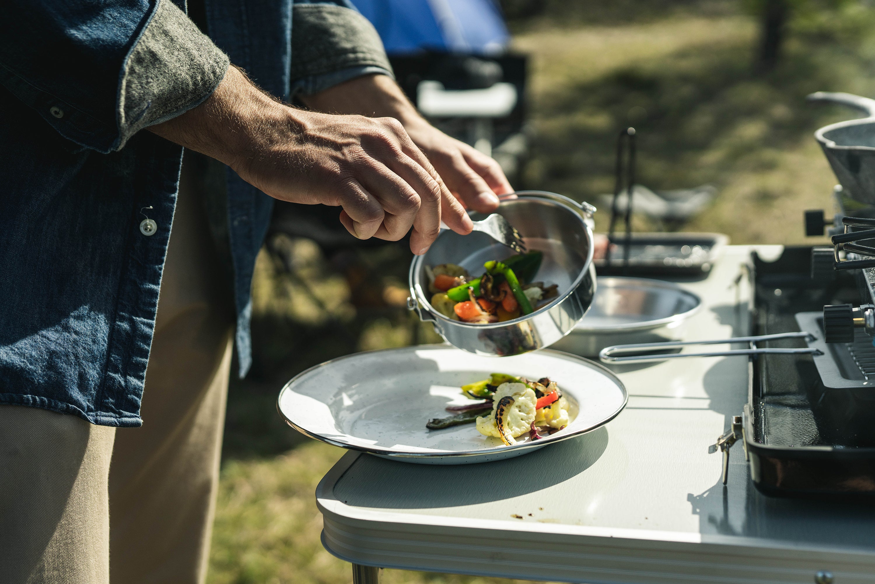 Enamel Camping Tableware Set-24 Pieces-White With Blue Specs-eSafety Supplies, Inc