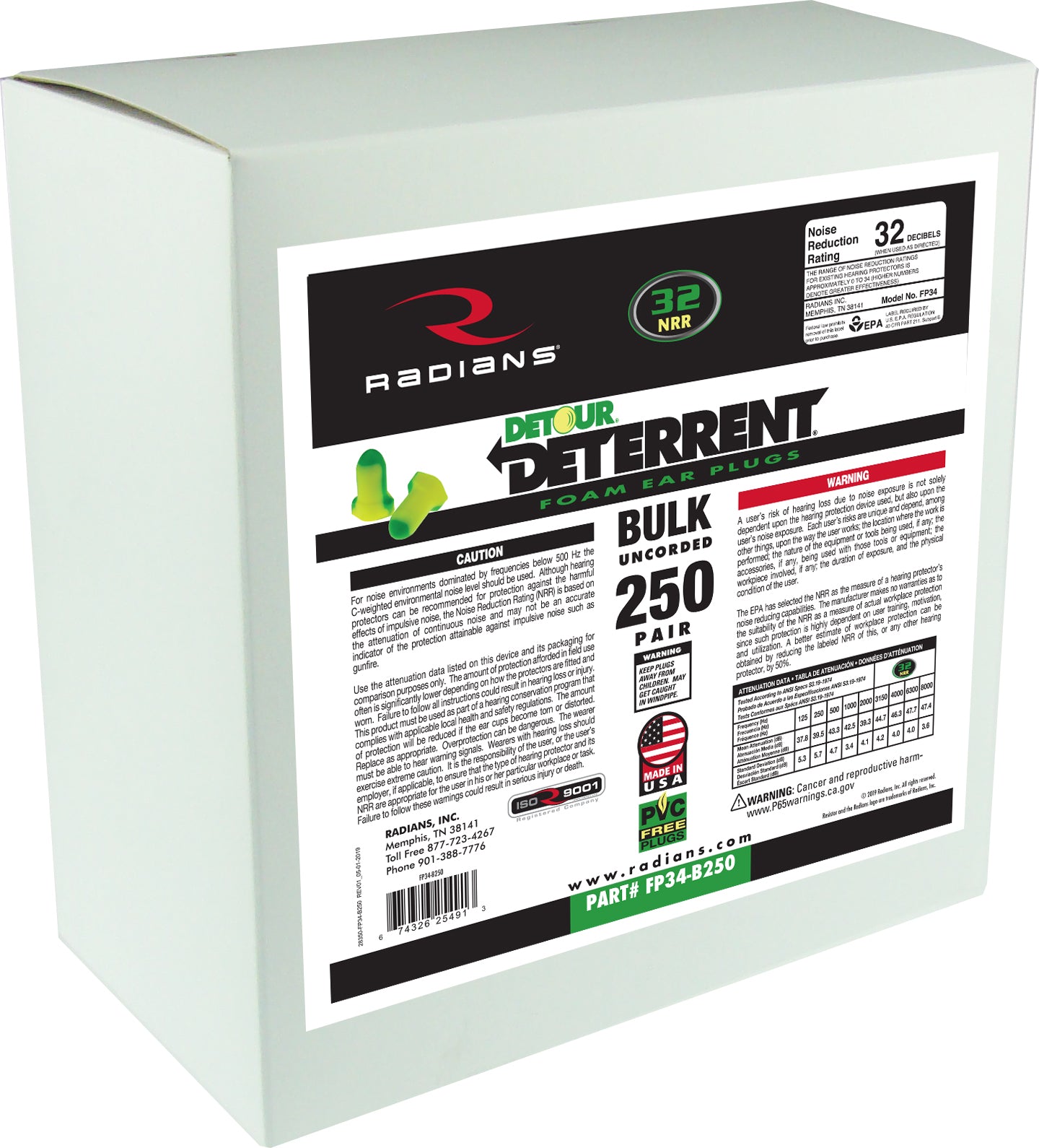 Radians Deterrent® 32 Disposable Uncorded Earplug Dispenser Refill-eSafety Supplies, Inc