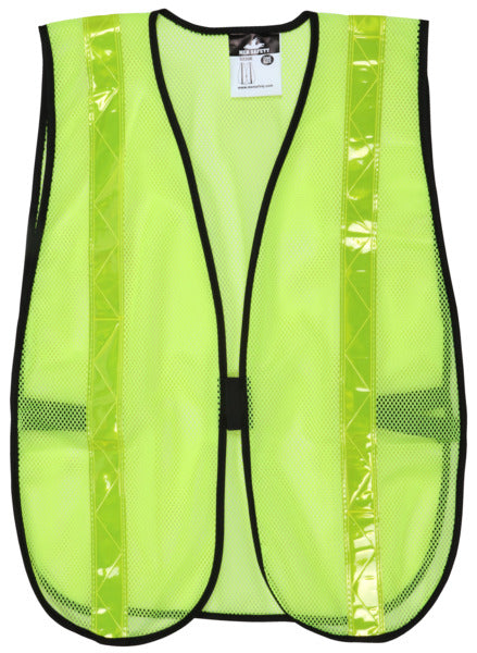 MCR Safety Poly, Mesh Safety Vest, 1 3/8 Lime Strip-eSafety Supplies, Inc