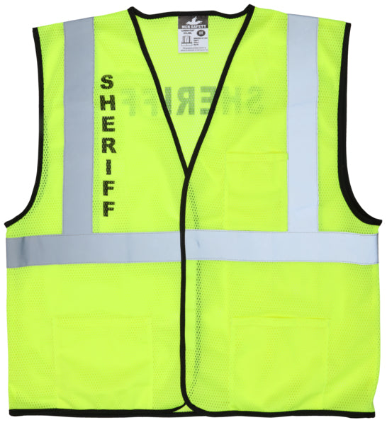 MCR Safety Lime Mesh ,Cl 2 Vest, Sheriff Silkscreen-eSafety Supplies, Inc