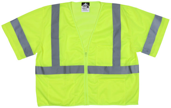 MCR Safety Class 3, Hi-Viz Lime, Zipper Vest S-eSafety Supplies, Inc