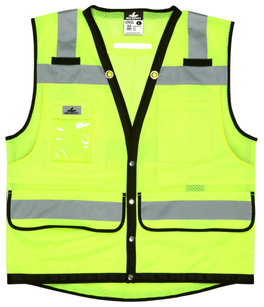 MCR Safety Vest,Lime,Class 2,Buttons,Mesh,Surveyor-eSafety Supplies, Inc