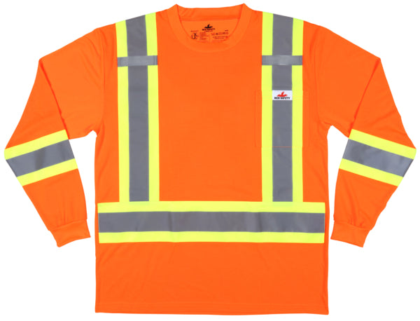 MCR Safety LS Tshirt,CL2 Lvl 2,Solid,Orange XL-eSafety Supplies, Inc