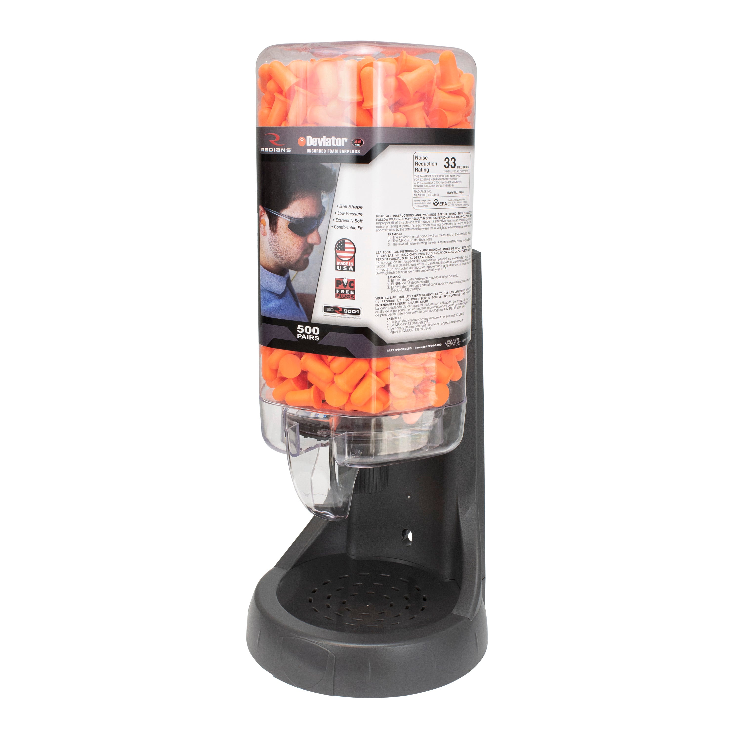 Radians Refillable Dispenser with Deviator™ FP80 Plugs - 500 Pair-eSafety Supplies, Inc