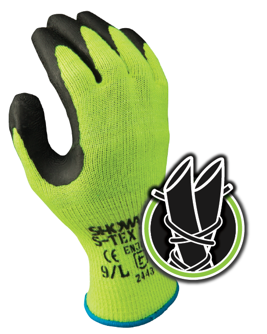 Showa S TEX300M 08 Coated Gloves Black Yellow Medium PR