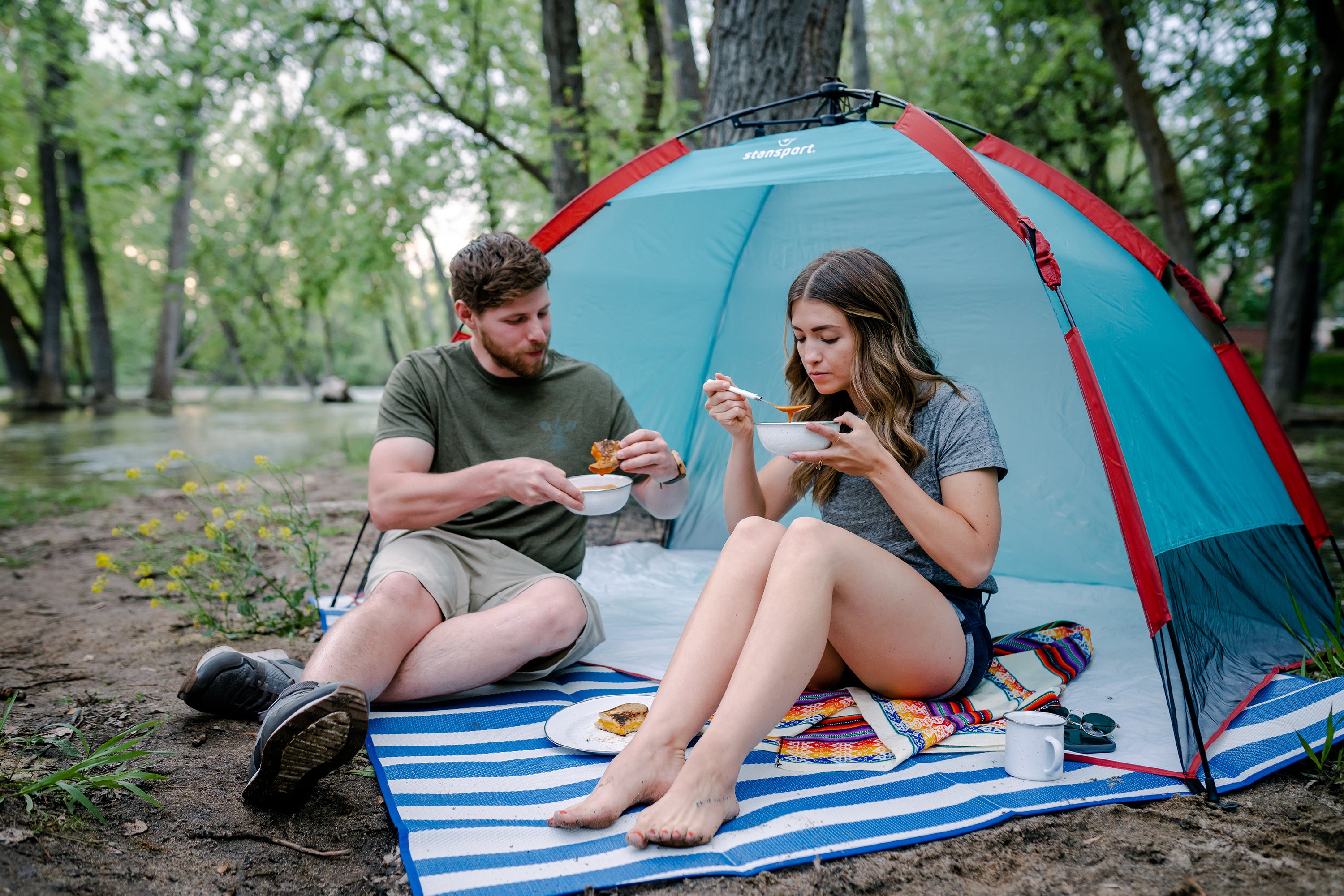 Enamel Camping Tableware Set-24 Pieces-White With Blue Specs-eSafety Supplies, Inc