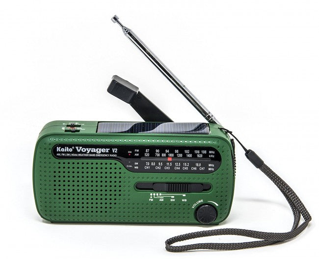 Kaito Voyager V2 Portable Solar / Hand Crank AM/FM, Shortwave & NOAA Weather Emergency Radio with USB Cell Phone Charger & LED Flashlight (Green)-eSafety Supplies, Inc