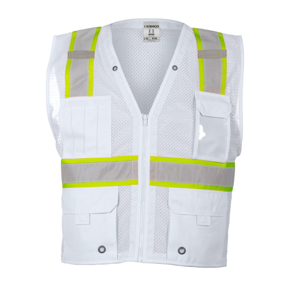Enhanced Visibility Non-ansi Compliant Ev Series Multi Pocket Royal White/lime Vest-eSafety Supplies, Inc