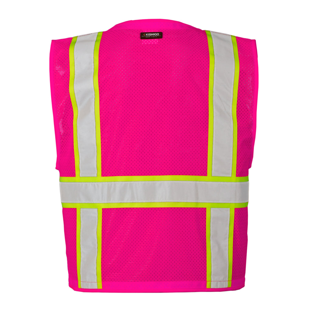 Enhanced Visibility Non-ansi Compliant Ev Series Multi Pocket Pink/lime Vest-eSafety Supplies, Inc