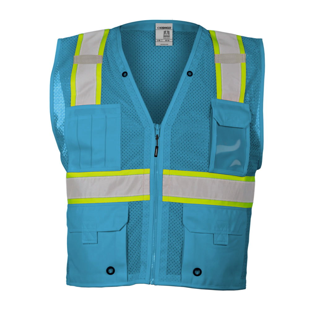 Enhanced Visibility Non-ansi Compliant Ev Series Multi Pocket Electric Blue/lime Vest-eSafety Supplies, Inc