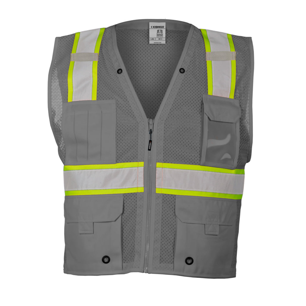 Enhanced Visibility Non-ansi Compliant Ev Series Multi Pocket Gray/lime Vest-eSafety Supplies, Inc