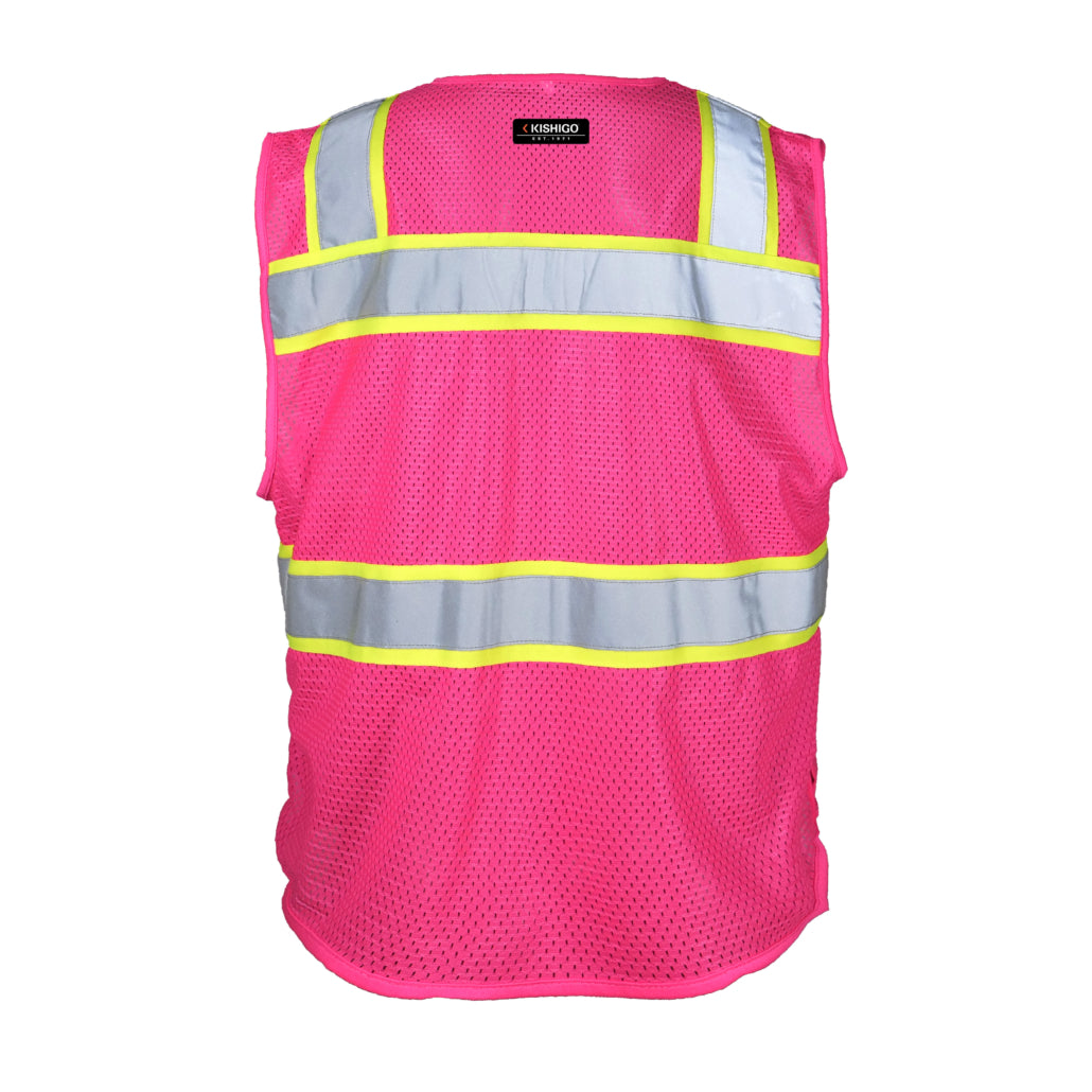 Enhanced Visibility Ev Series 3 Pocket Pink/ Lime Mesh Vest-eSafety Supplies, Inc