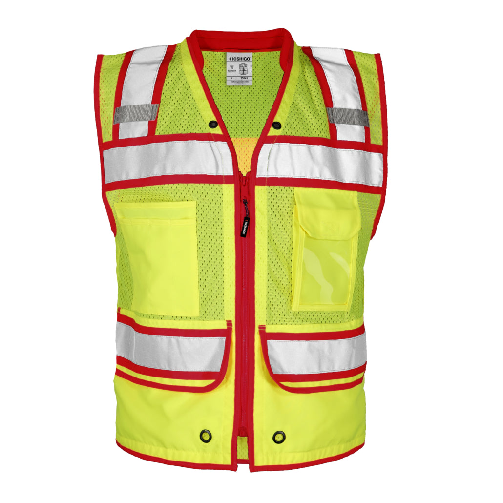 Kishigo Contrast High Performance Surveyors Lime/ Red Vest-eSafety Supplies, Inc