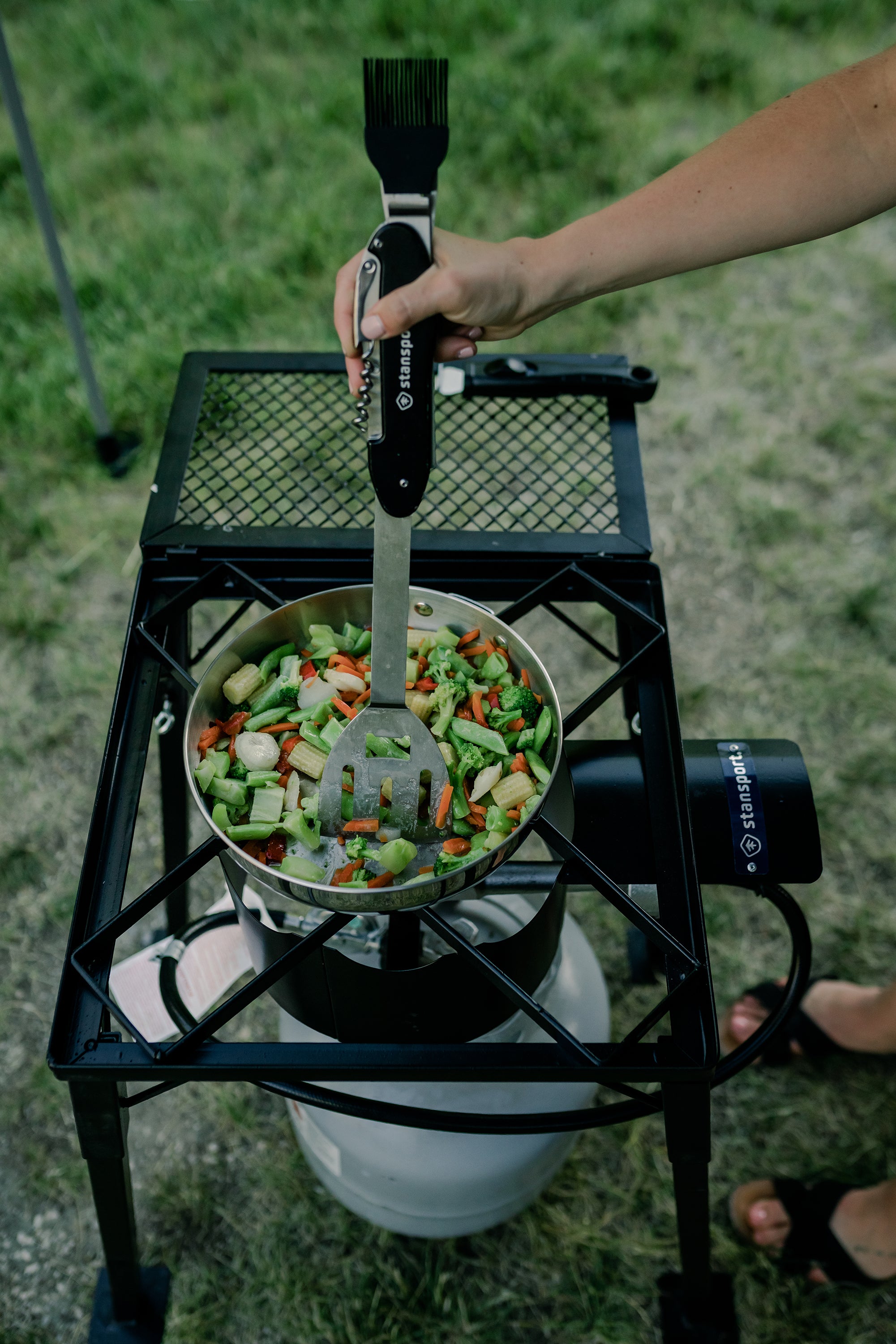 Portable Outdoor Cooker With Stand, Regulator & Mesh Shelf-eSafety Supplies, Inc