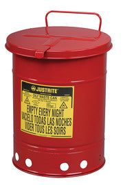 Justrite® 10 Gallon Red Galvanized Steel Oily Waste Can