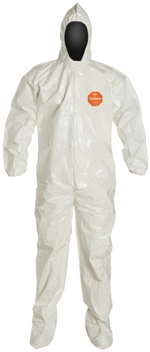 DuPont White Tychem® 4000 12 mil Chemical Protective Coveralls (With Hood, Elastic Wrists And Attached Socks) 12 Case