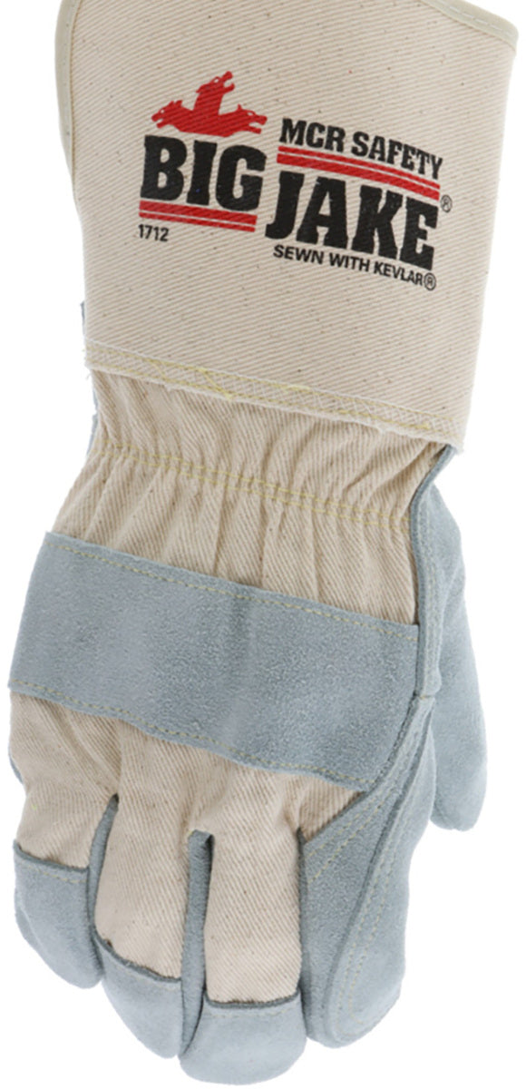 MCR Safety X-Large Gray Split Leather Palm Gloves With Canvas Back And Gauntlet Cuff