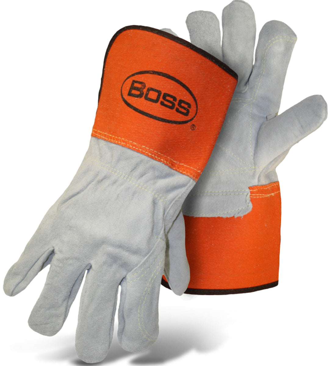 Protective Industrial Products Large Orange Split Cowhde Leather Palm Gloves With Split Cowhide Back And Rubberized Gauntlet Cuff