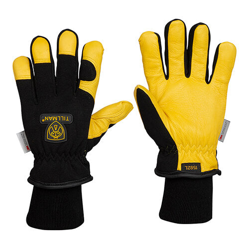 Tillman Black And Yellow Nylon And Spandex And Deerskin Leather Cold Weather Gloves