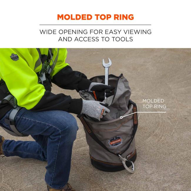 Arsenal 5977 Large Nylon Hoist Bucket Tool Bag - D-Rings, Swiveling Carabiner, Zipper Top