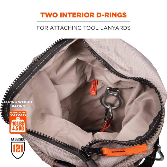 Arsenal 5977 Large Nylon Hoist Bucket Tool Bag - D-Rings, Swiveling Carabiner, Zipper Top