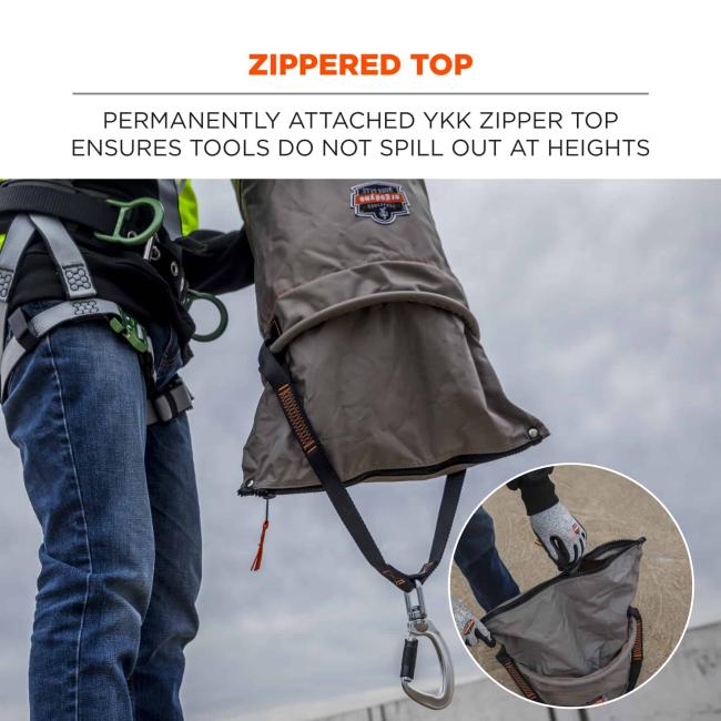 Arsenal 5977 Large Nylon Hoist Bucket Tool Bag - D-Rings, Swiveling Carabiner, Zipper Top