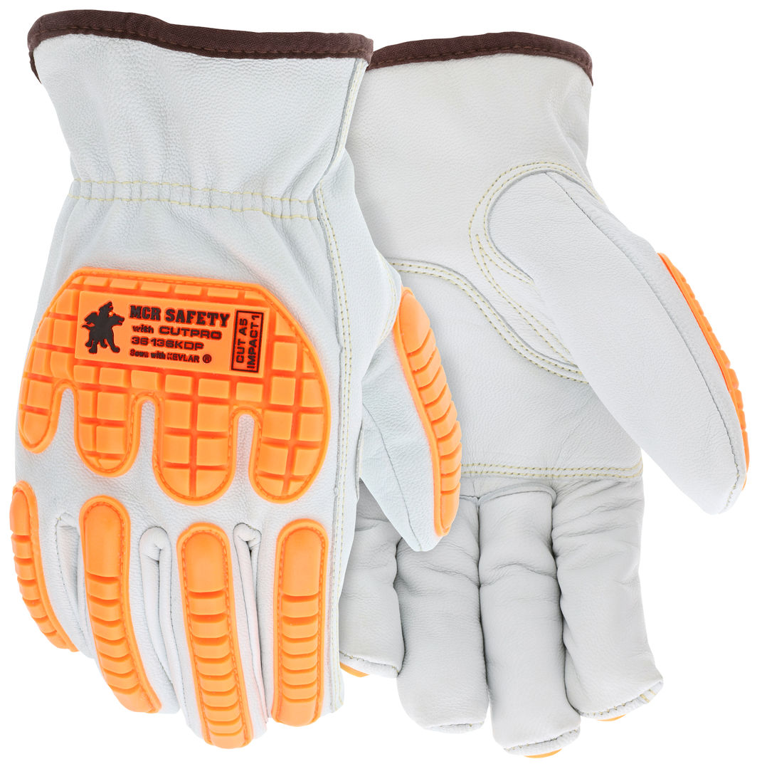 MCR Safety CutPro® - Leather Driver Cut Resistant Work Gloves - Padded Double Palm with TPR Back - Lined with DuPont™ Kevlar® Aramid - Grain Goatskin Leather - Keystone Thumb