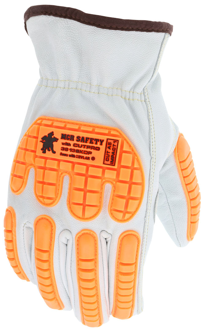 MCR Safety CutPro® - Leather Driver Cut Resistant Work Gloves - Padded Double Palm with TPR Back - Lined with DuPont™ Kevlar® Aramid - Grain Goatskin Leather - Keystone Thumb