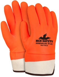 MCR Safety Large Orange Foam Lined PVC Chemical Resistant Gloves