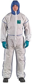 Ansell White And Blue AlphaTec® 1800 Polyethylene/Polypropylene Chemical Resistant Coveralls