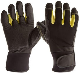 IMPACTO® Black And Yellow Synthetic Leather/Spandex/Neoprene/Foam Full finger Anti-Vibration Gloves With Neoprene Cuff