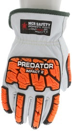 MCR Safety® Tan And Orange Predator Leather Goatskin Full Finger Mechanics Gloves With Slip-On Cuff