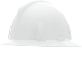 MSA White Topgard® Polycarbonate Full Brim Hard Hat With Ratchet/4 Point Ratchet Suspension