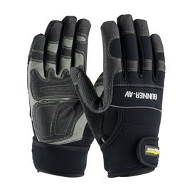 Protective Industrial Products Black Boss® Synthetic Leather, Sandy PVC And Neoprene Full Finger Anti-Vibration Gloves With Wraparound and Hook & Loop Cuff