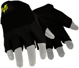 Ansell Black VALEO-V335 Leather Fingerless Mechanics Gloves With Adjustable Cuff