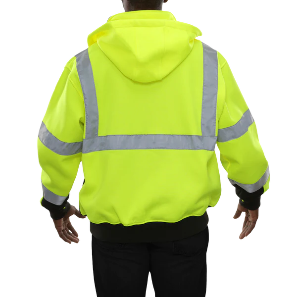 Safety Sweatshirt Hi Vis Full Zip Lime Removeable Hood 10.5oz
