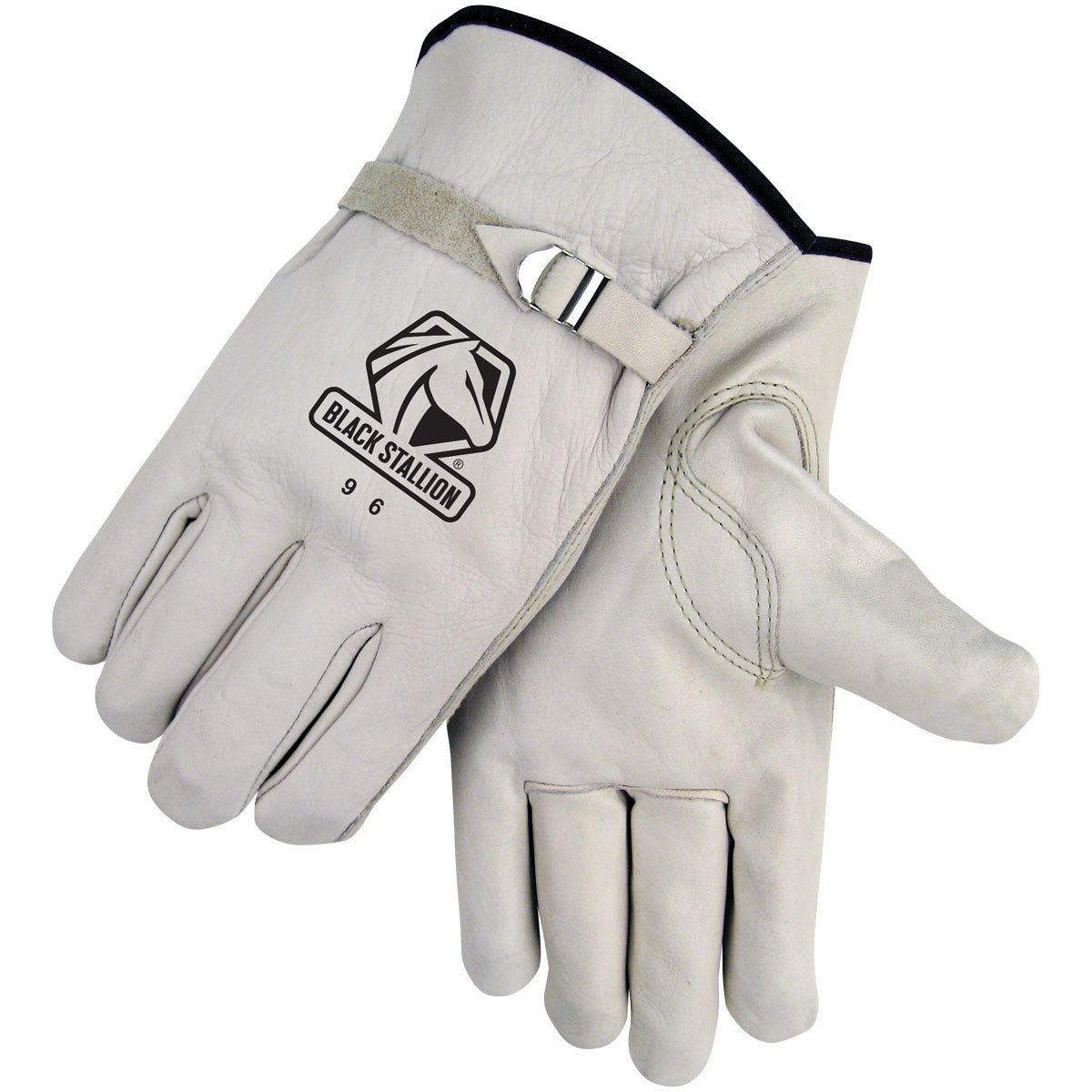 Black Stallion Grain Cowhide Drivers Style Gloves with Pull Strap - 96