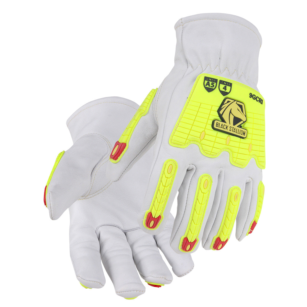 Black Stallion Premium ANSI Cut A5 Grain Goatskin Drivers Gloves with Elastic Wrist and Impact-Resistant TPR back - 9GCRI