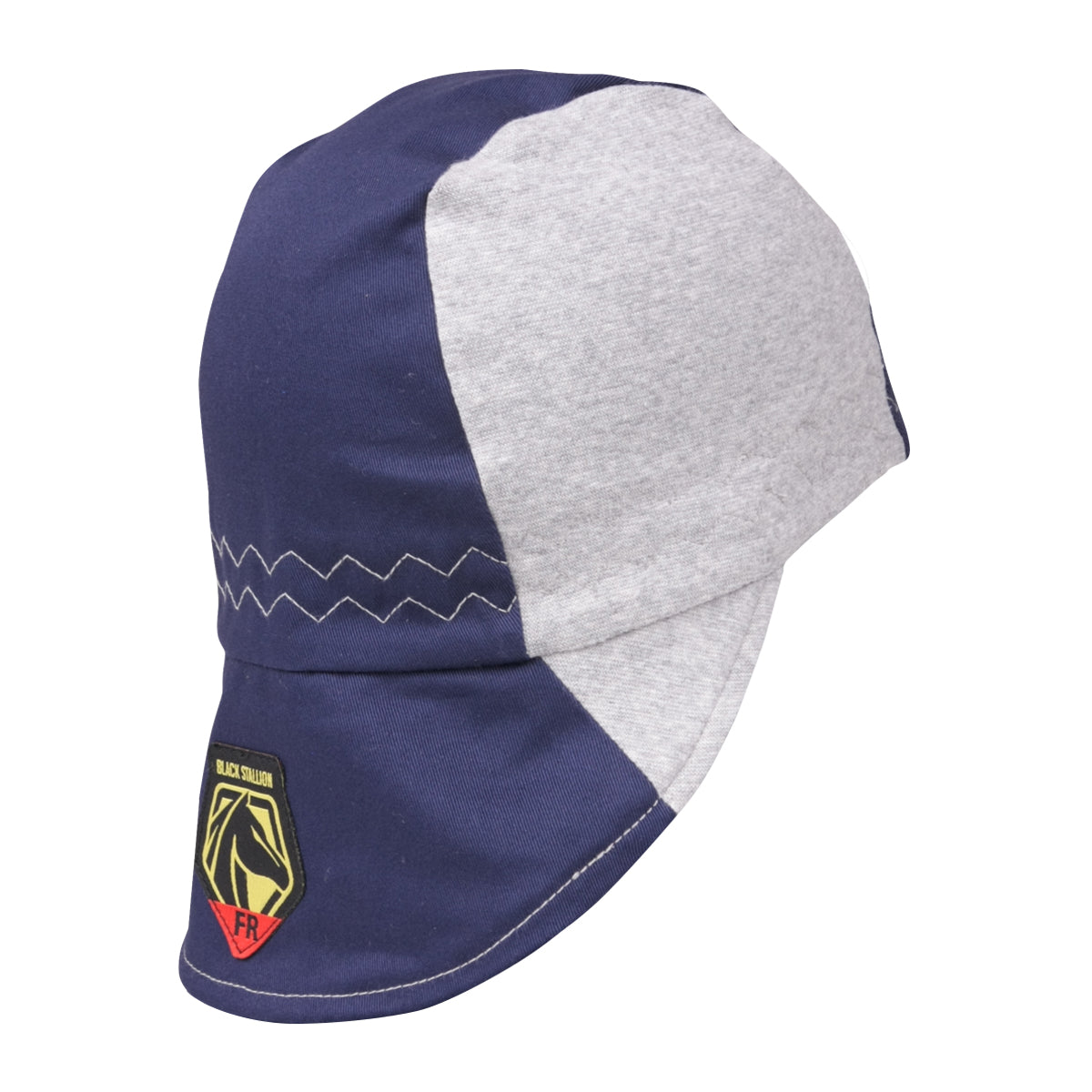 Black Stallion FR Cotton Welding Cap with Hidden Bill Extension, Navy/Gray - AH1630-NG