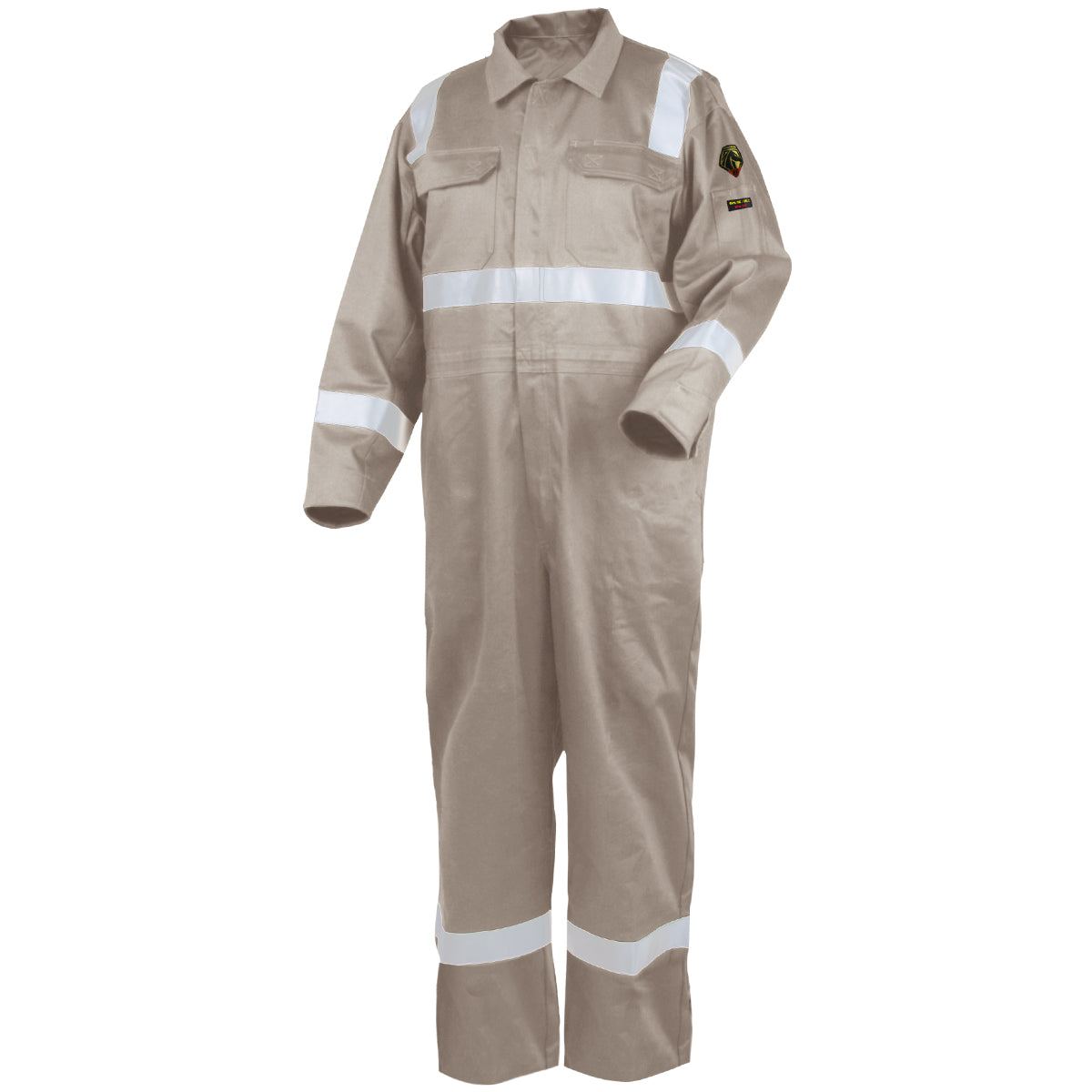 Black Stallion Deluxe 9oz. FR Cotton Coverall, Stone Khaki with 2" Reflective Tape - CF2216-ST