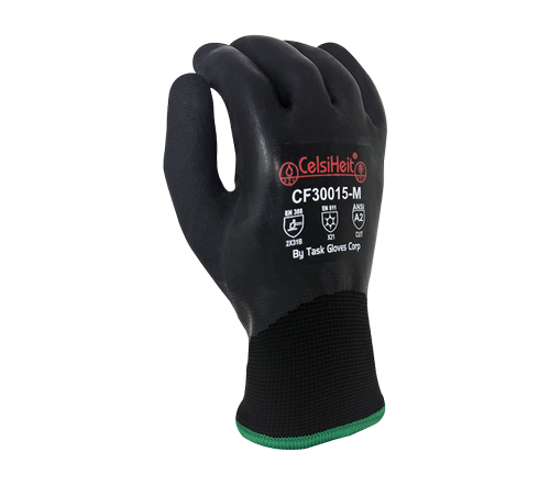 Black Heavy Thermal, Double layered Acrylic insulation, Black Sandy Foam Latex Fully coated, ANSI Cut A2 - Dozen