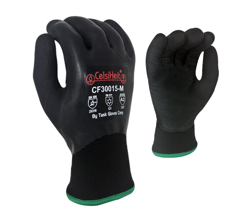 Black Heavy Thermal, Double layered Acrylic insulation, Black Sandy Foam Latex Fully coated, ANSI Cut A2 - Dozen
