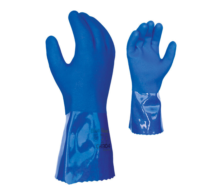 Task Gloves (OTBG1005) Chem 101® Blue Guardian - Liquid resistance, chemical resistance triple dipped PVC unsupported gloves with excellent grip - Dozen