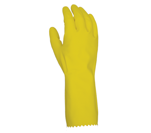12" 18mil, yellow household unsupported latex glove, flock lined, embossed grip on palm and fingers gloves - Dozen
